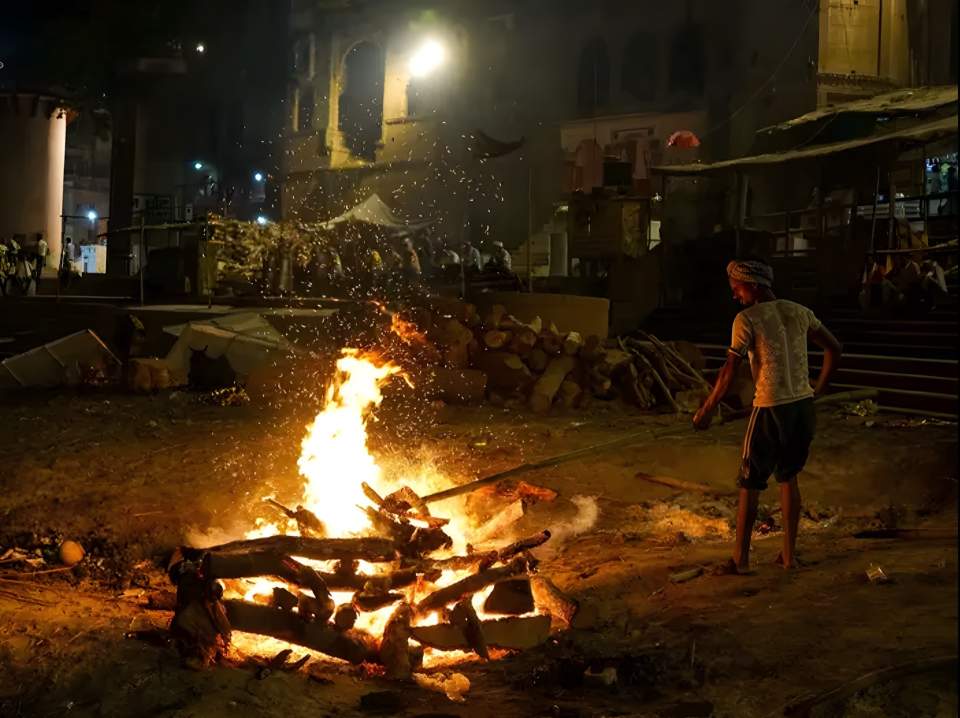 In Varanasi, cremations take place daily. An unknown number of women choose to immolate themselves with their dead husbands.