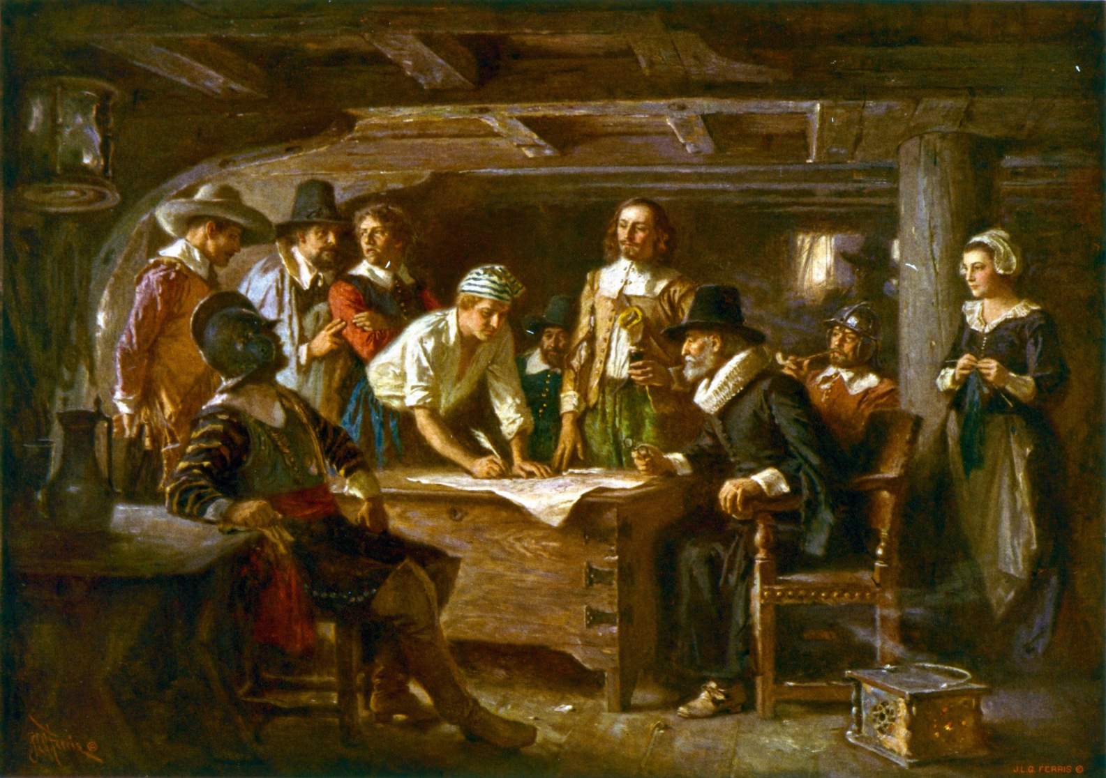 The Mayflower Compact, signed in 1620 by the Pilgrims, who committed themselves to “the advancement of the Christian faith.”